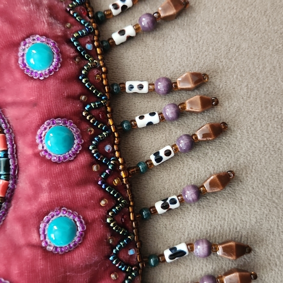 Boho 100% Silk Velvet & Beads Crossbody Mini Bag/Purse - Picture 3 of 12